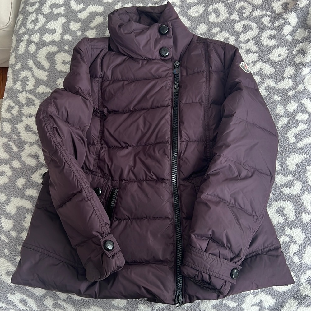 Purple moncler puffer coat